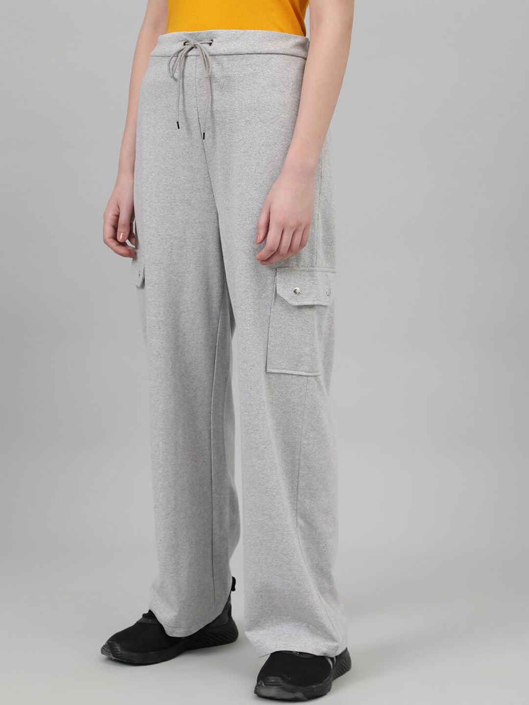 Kotty Women Grey Mid-Rise Straight-Fit Track Pants