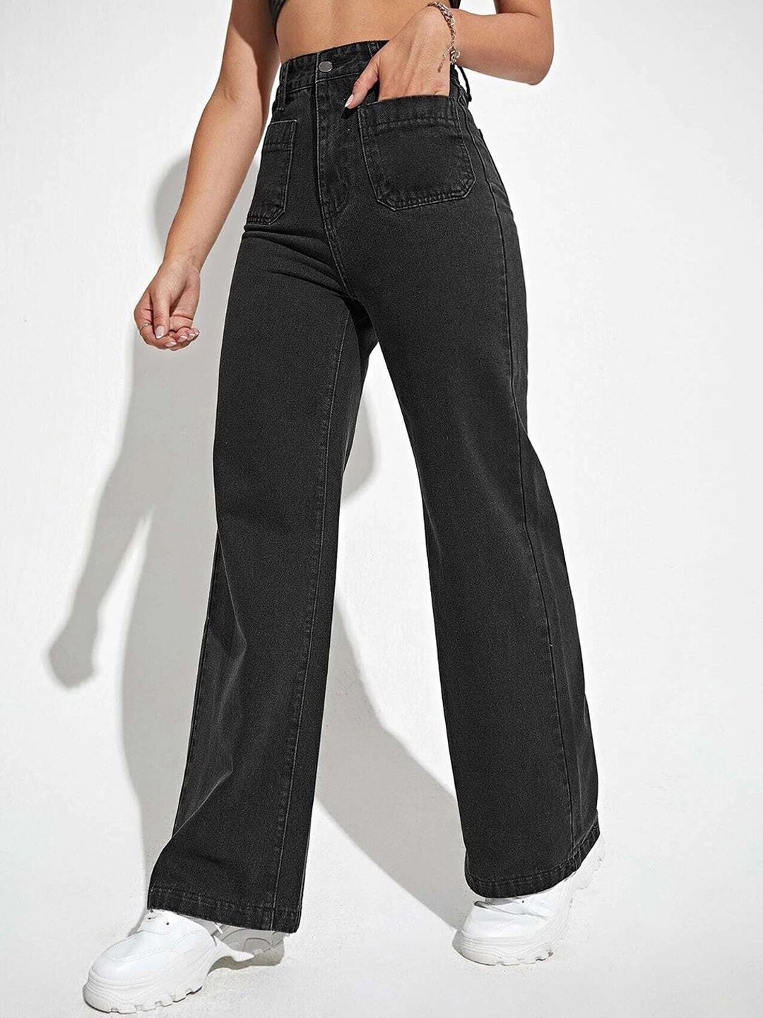 Kotty Women Black Jean Straight Fit High-Rise Mildly Distressed Jeans