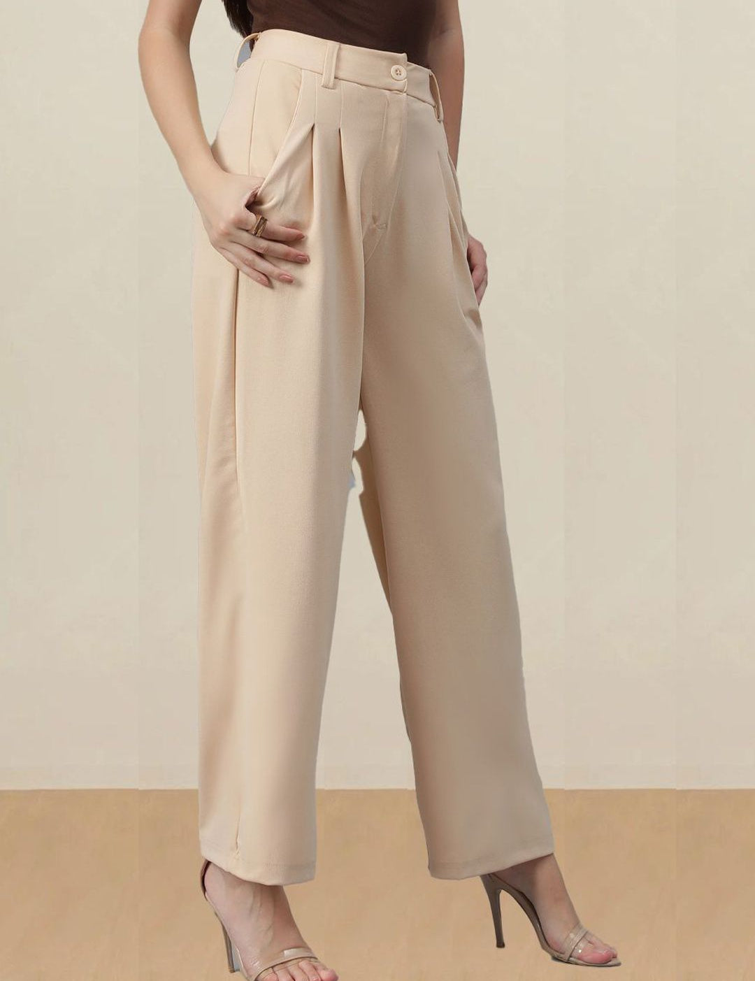 Kotty Women Solid Straight Fit High-Rise Trousers