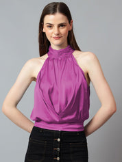 Kotty Women Solid Halter Neck Satin Top