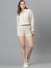 Kotty Beige Self-Design Shirt With Shorts 