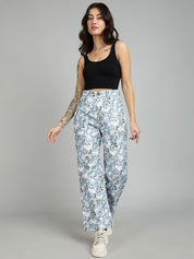 Kotty Women Floral Printed Straight Fit High-Rise Trousers