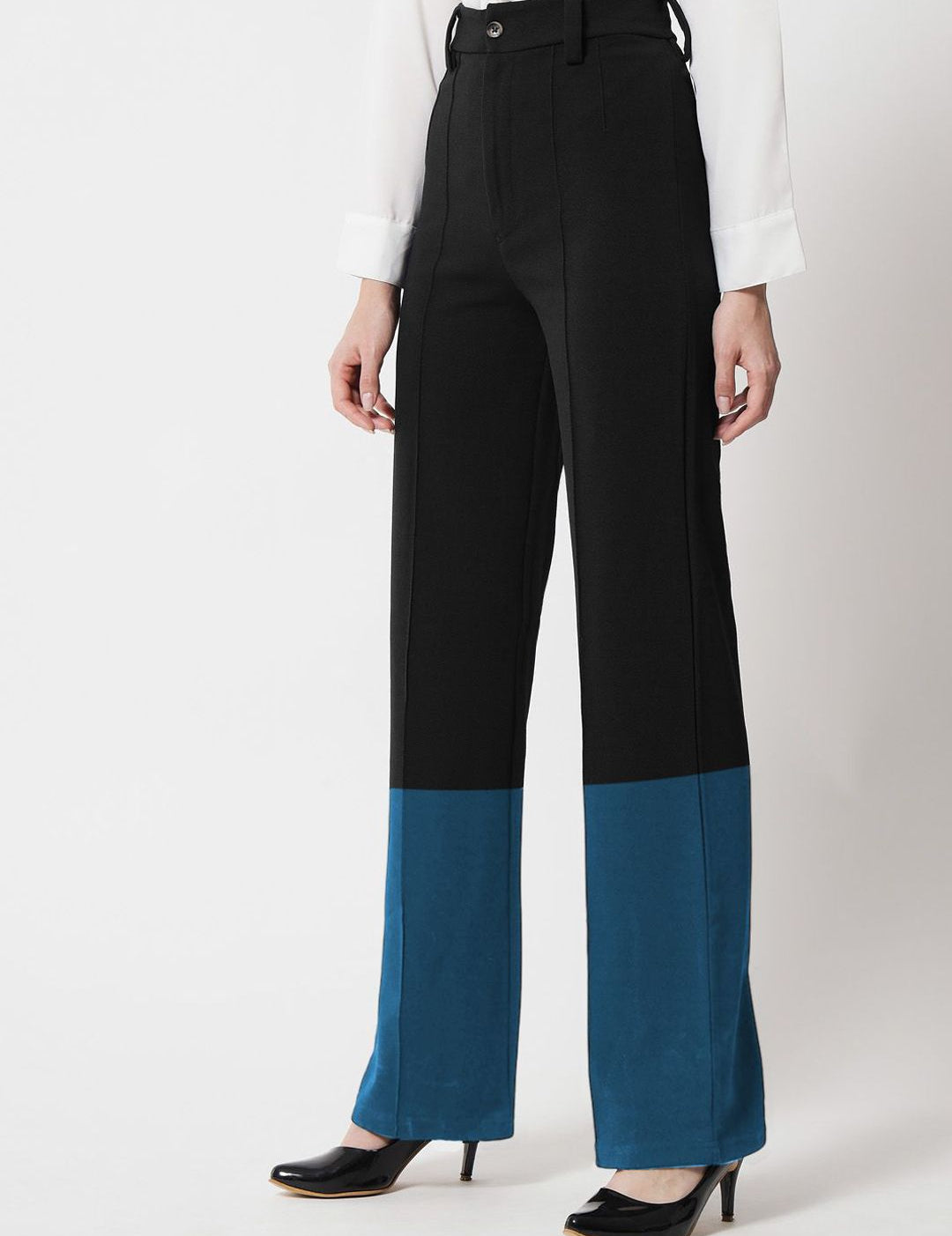 Kotty Women Colourblocked High-Rise Easy Wash Trousers