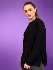 Kotty Women Self Design Cable Knit Pullover Sweater 