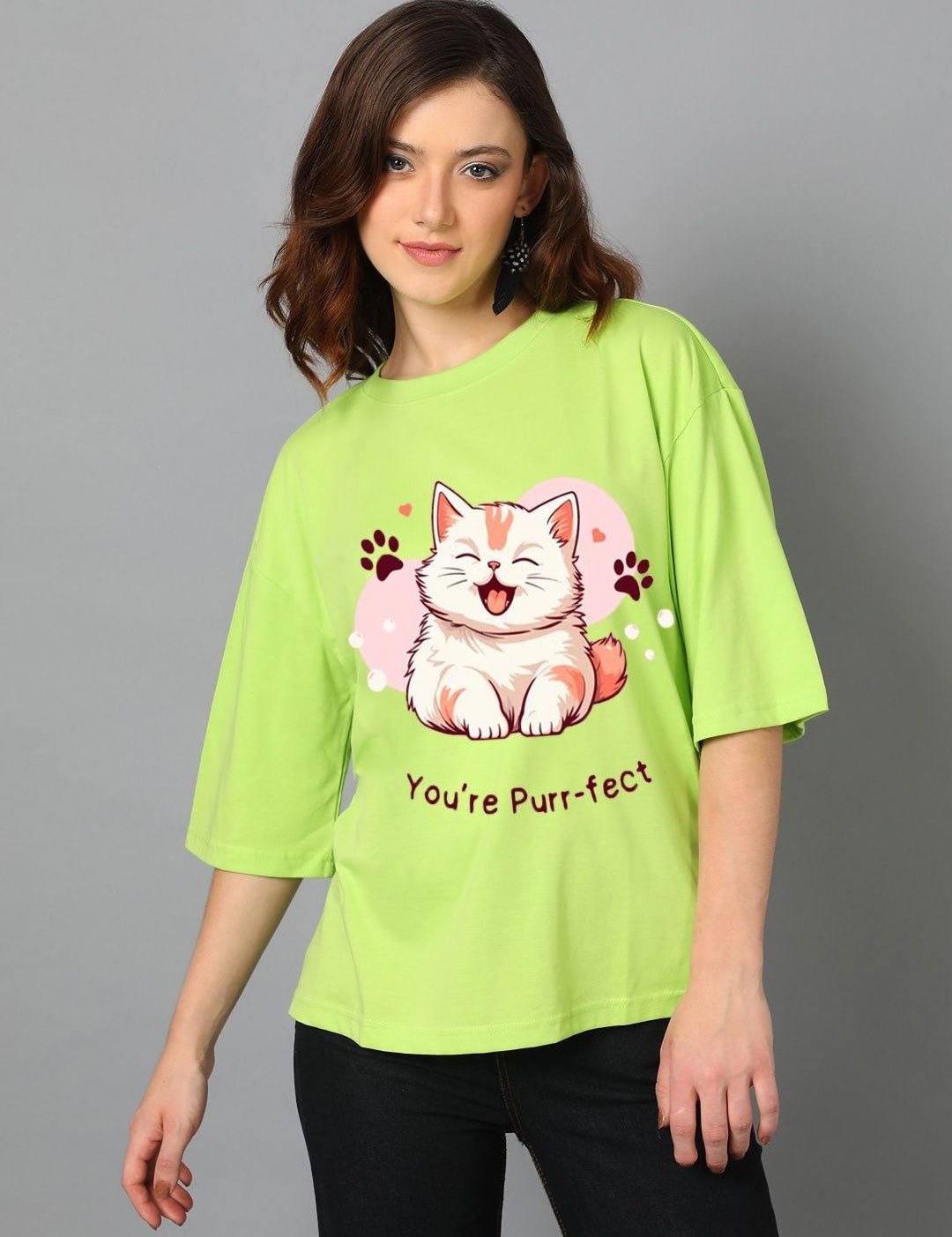 Kotty Women Graphic Printed Round Neck Cotton Oversized T-shirt