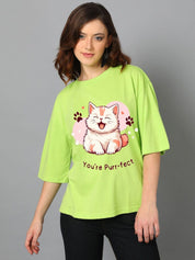 Kotty Women Graphic Printed Round Neck Cotton Oversized T-shirt