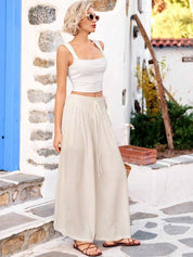 Kotty Women High-Rise Drawstring Flat-Front Easy Wash Wide Leg Trousers