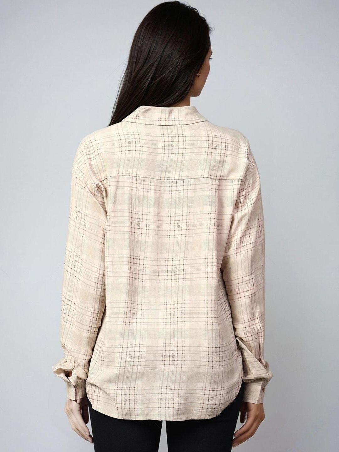 Kotty Women Spread Collar Checked Cotton Casual Shirt