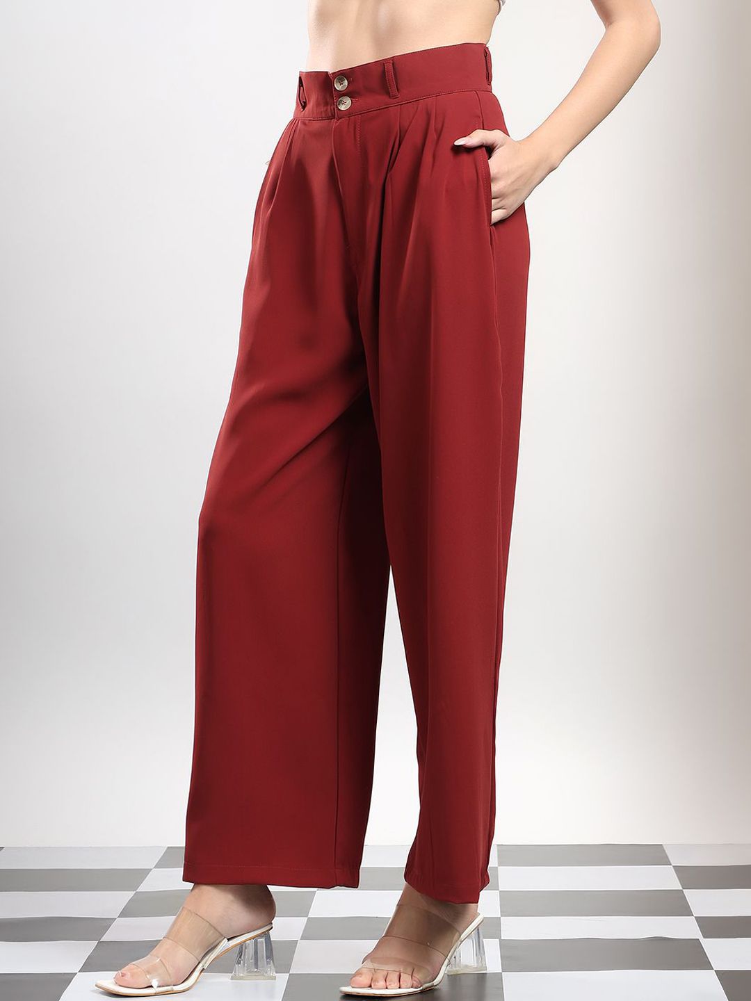 Kotty Women High-Rise Easy Wash Pleated Trousers