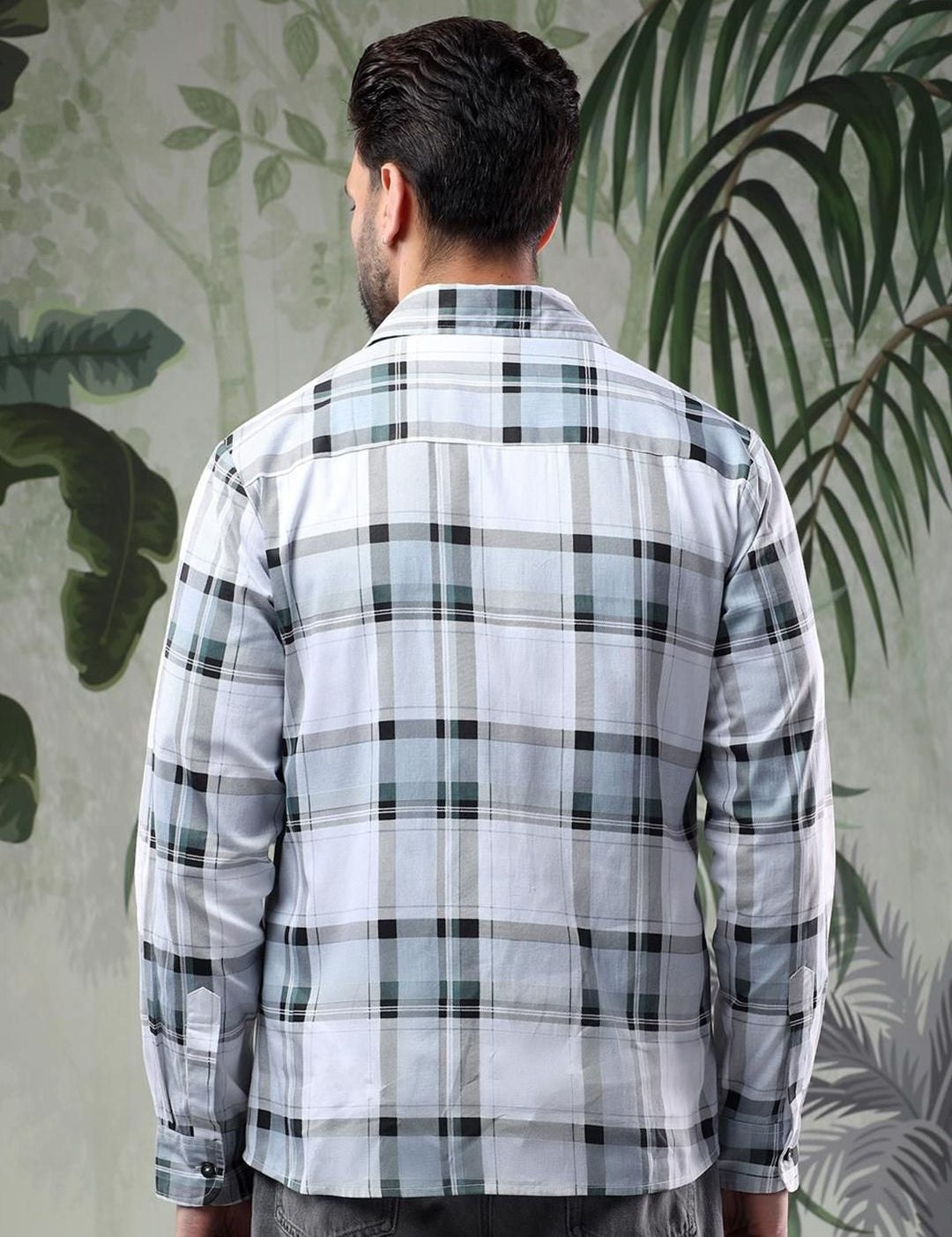 Kotty Men Spread Collar Tartan Checked Casual Shirt