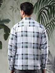 Kotty Men Spread Collar Tartan Checked Casual Shirt