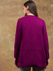 Kotty Women Solid Mandarin Collar Purple Overcoat