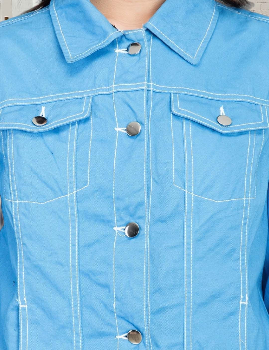 Kotty Women Spread Collar Solid Denim Jacket