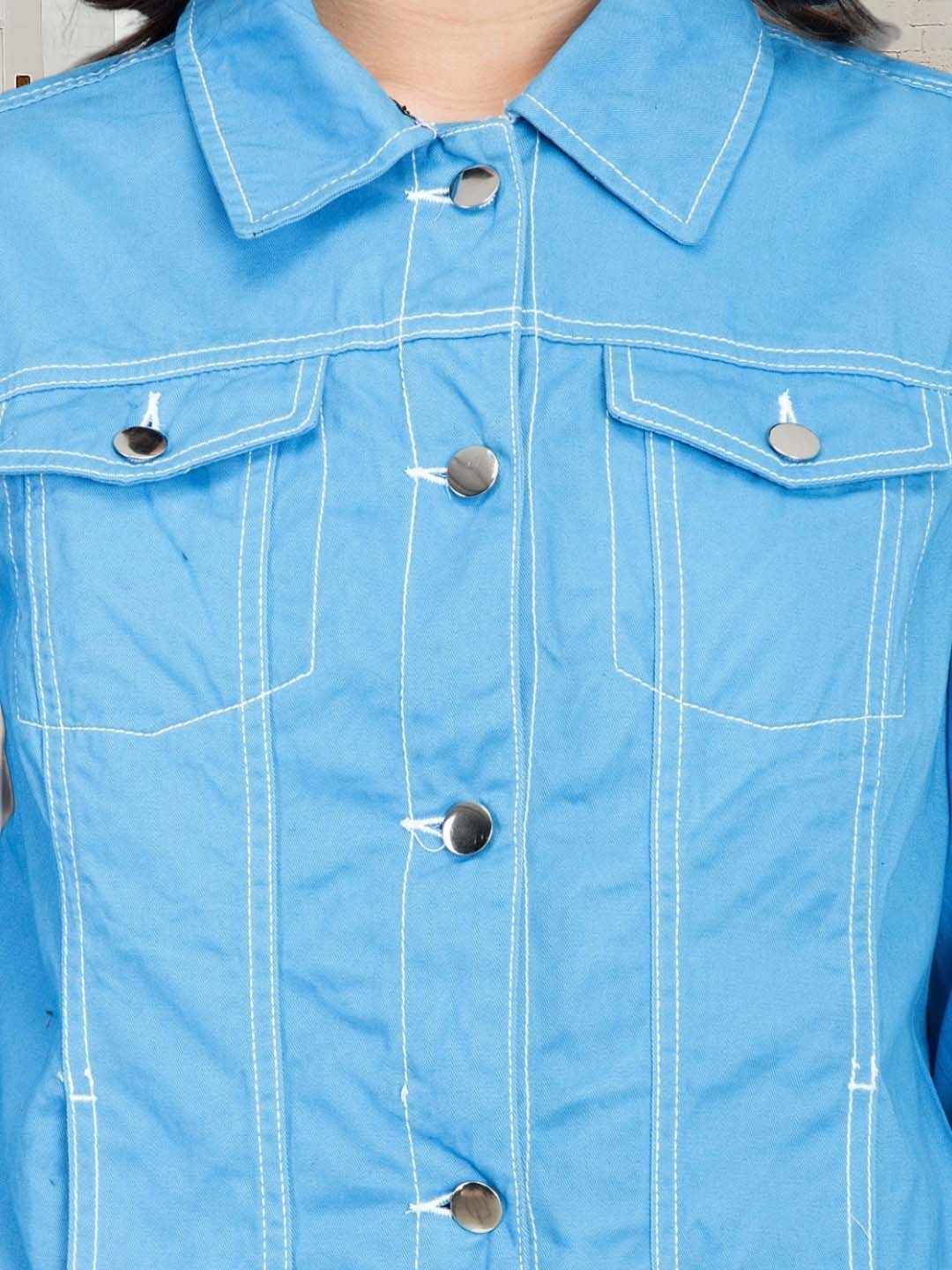 Kotty Women Spread Collar Solid Denim Jacket