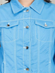 Kotty Women Spread Collar Solid Denim Jacket