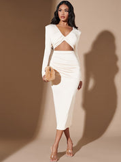 Kotty Women's V-Neck Bodycon Midi Dress