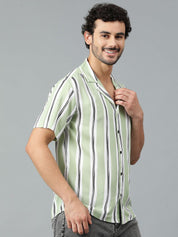Kotty Men Cuban Collar Striped Casual Shirt