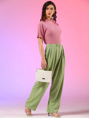 Kotty Women Relaxed Straight Fit Pleated High-Rise Trousers
