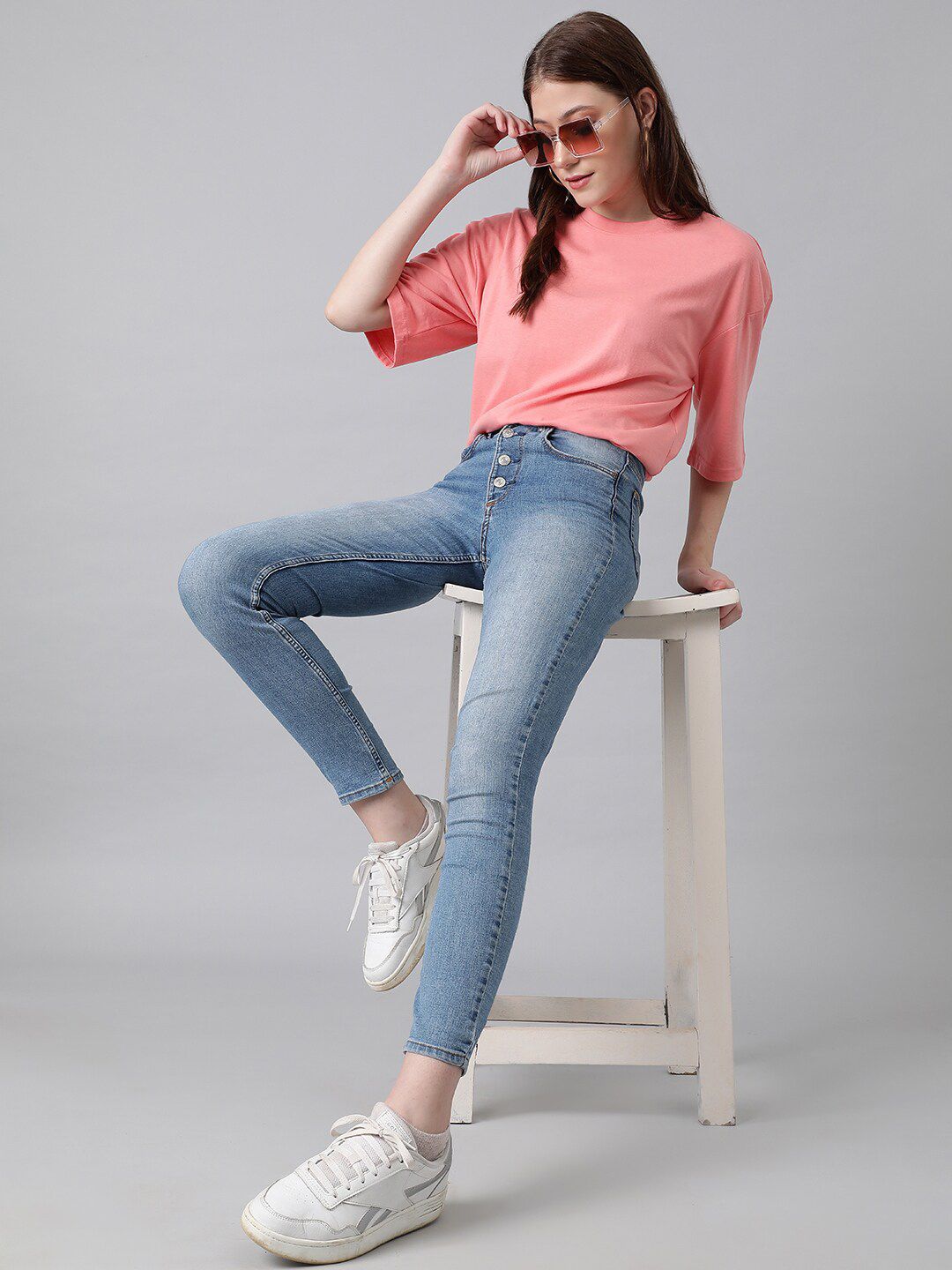 KOTTY Basics Pink Round Neck Oversized T-shirt