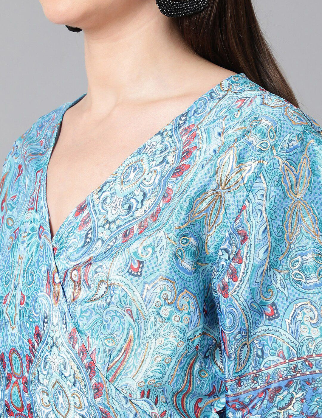 Kotty Ethnic Motifs Printed Midi Wrap Dress