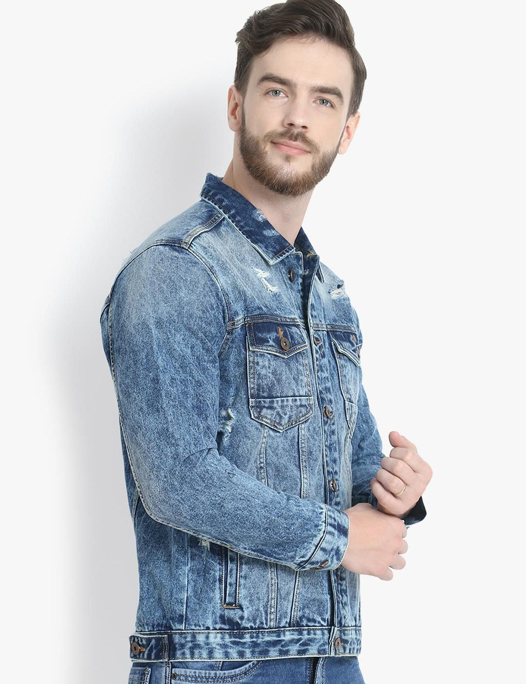 Kotty Men Blue Solid Denim Jacket