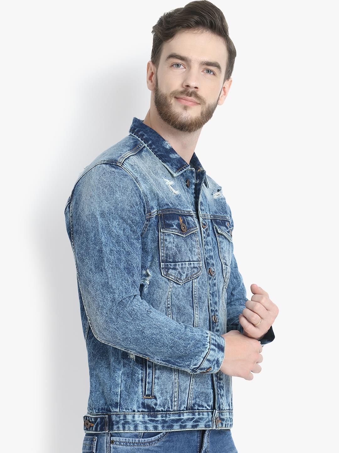 Kotty Men Blue Solid Denim Jacket