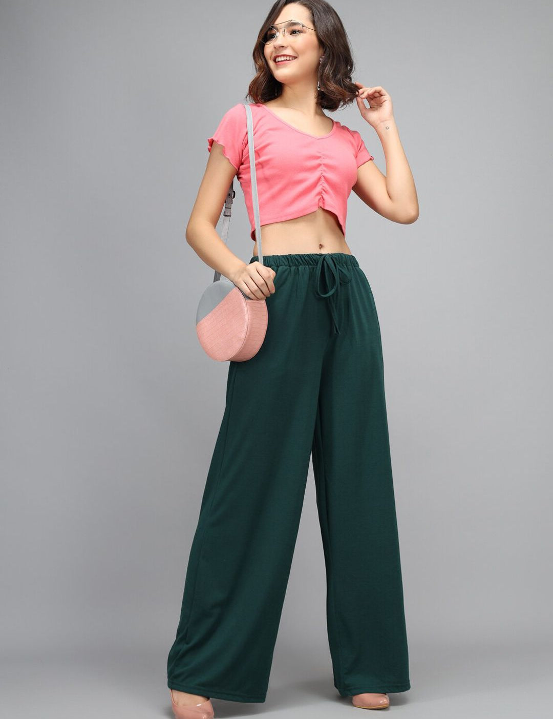Kotty Women Green Loose Fit High-Rise Parallel Trousers