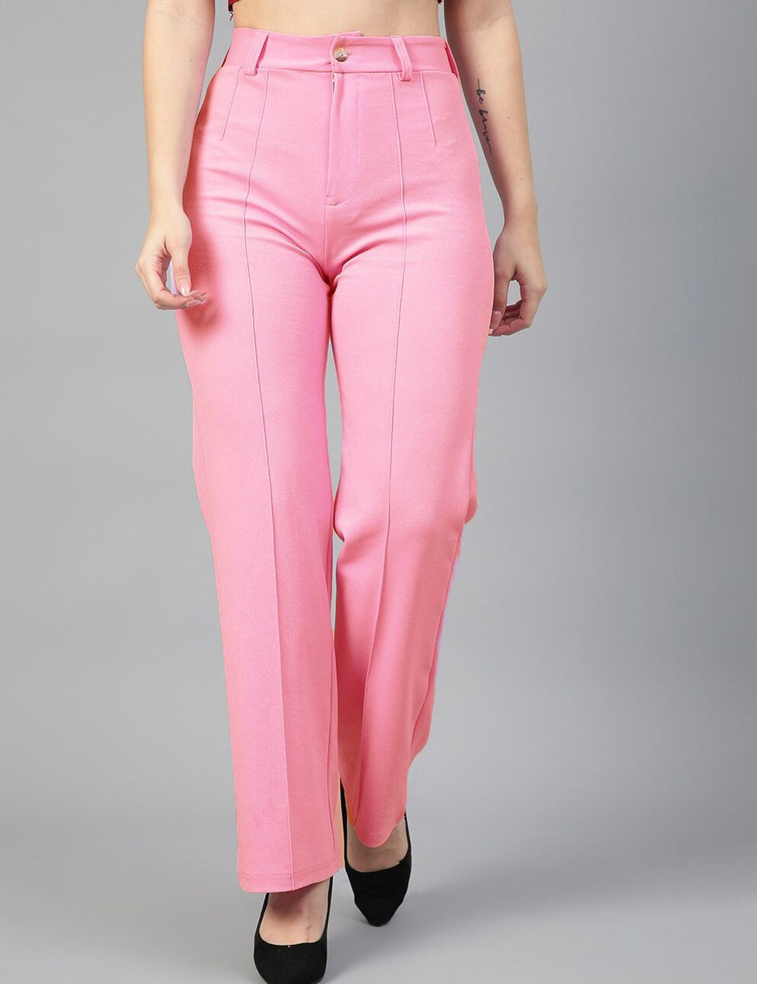 Kotty Women Relaxed Straight Fit High-Rise Easy Wash Trousers