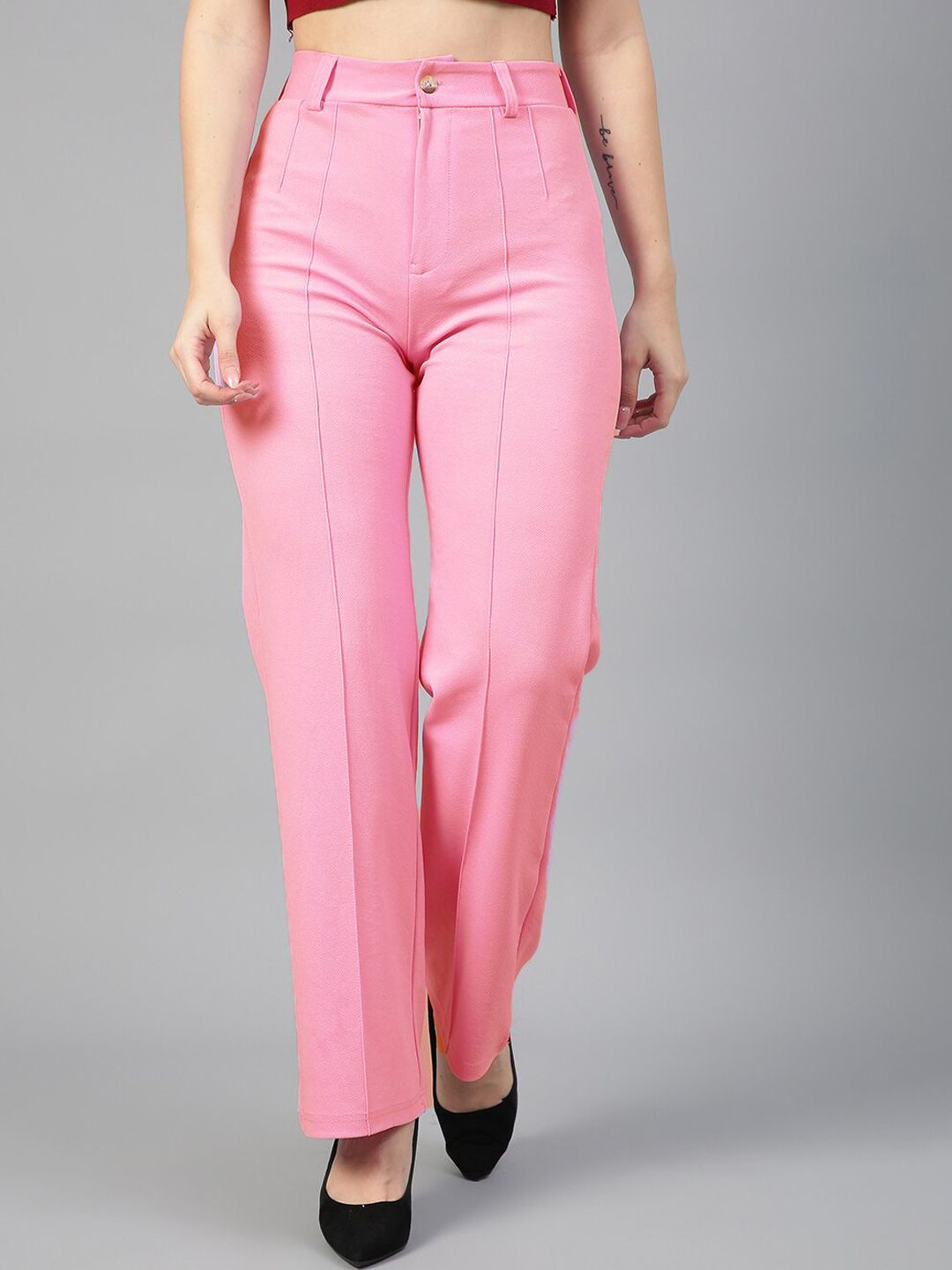 Kotty Women Relaxed Straight Fit High-Rise Easy Wash Trousers