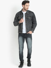 Kotty Men Black Solid Denim Jacket