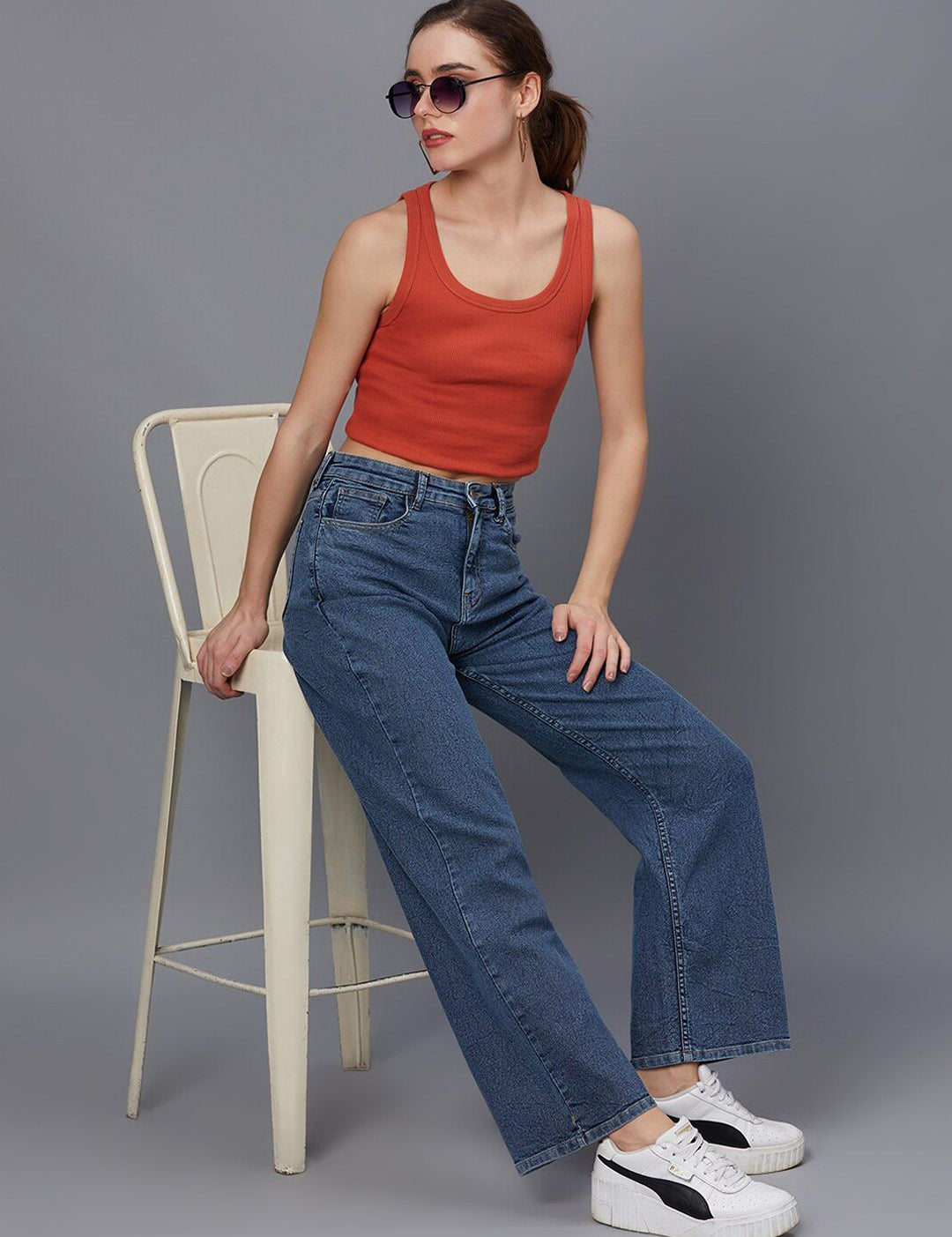 Kotty Women Blue Jean Straight Fit Light Fade Stretchable Jeans