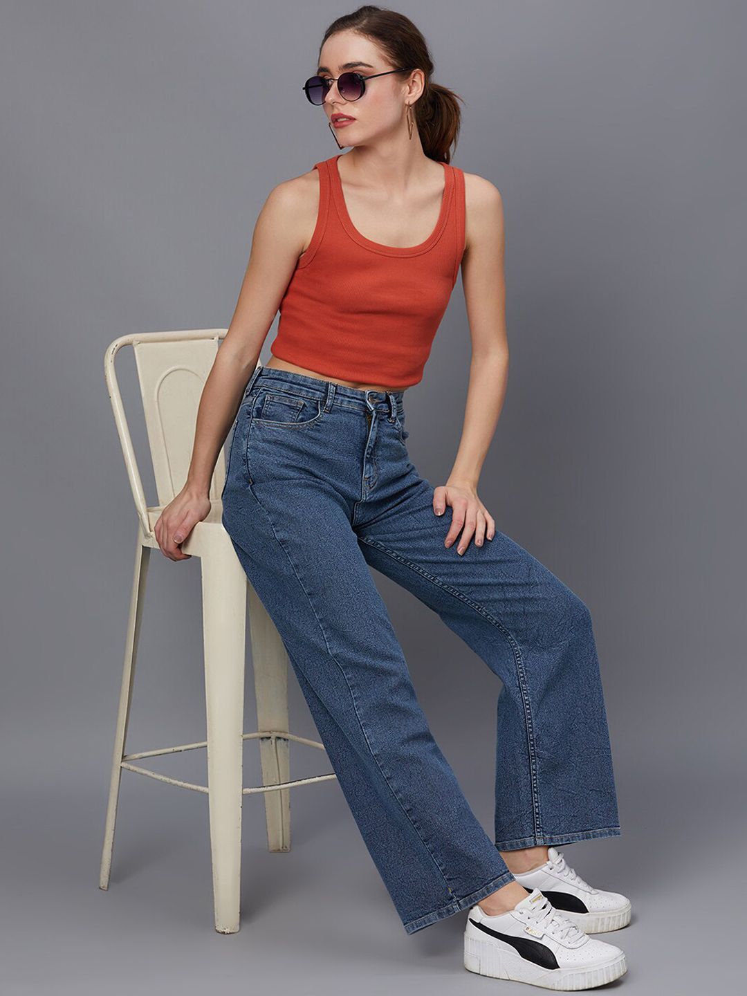 Kotty Women Blue Jean Straight Fit Light Fade Stretchable Jeans