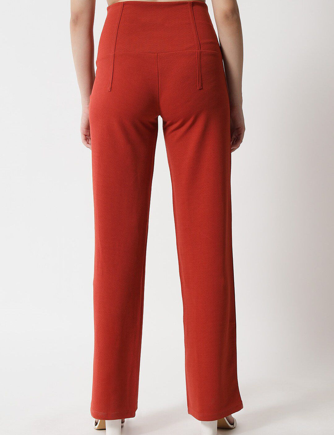 Kotty Women Orange Relaxed Straight Fit High-Rise Easy Wash Trousers