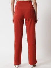 Kotty Women Orange Relaxed Straight Fit High-Rise Easy Wash Trousers