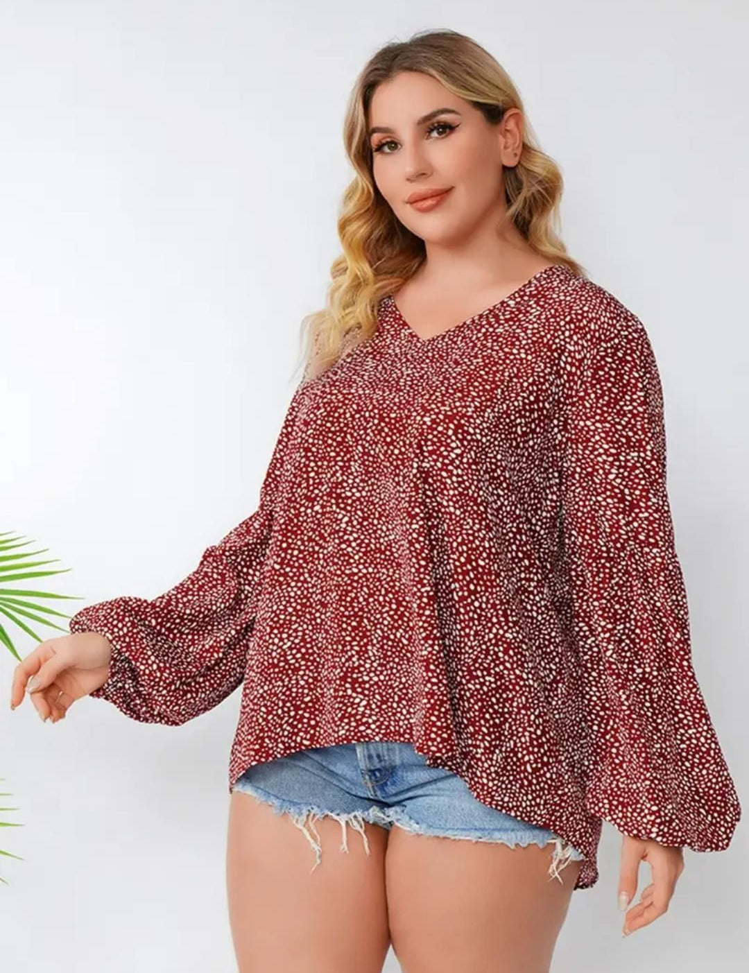 KOTTY Plus Size Abstract Printed Puff Sleeve Crepe Top