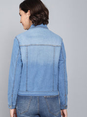 Kotty Women Blue Washed Colourblocked Denim Jacket