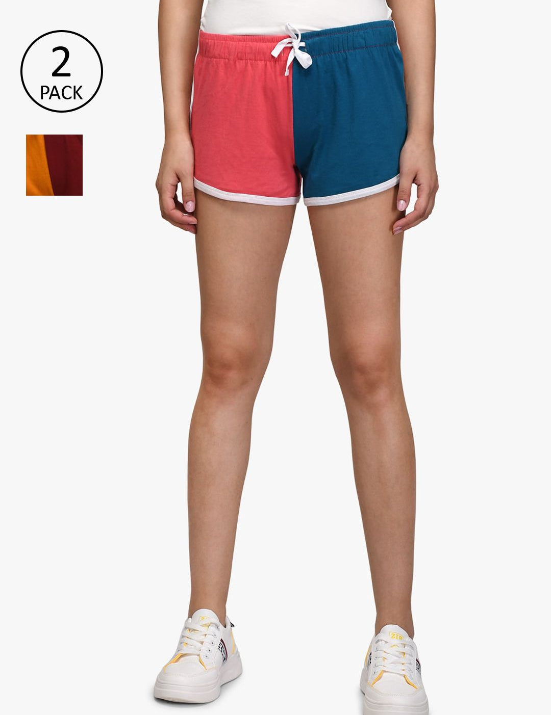 Kotty Women Multicoloured Pack of 2 Colourblocked Slim Fit Hot Pants