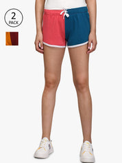 Kotty Women Multicoloured Pack of 2 Colourblocked Slim Fit Hot Pants