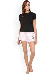 Kotty Women Pink & White Striped Lounge Shorts