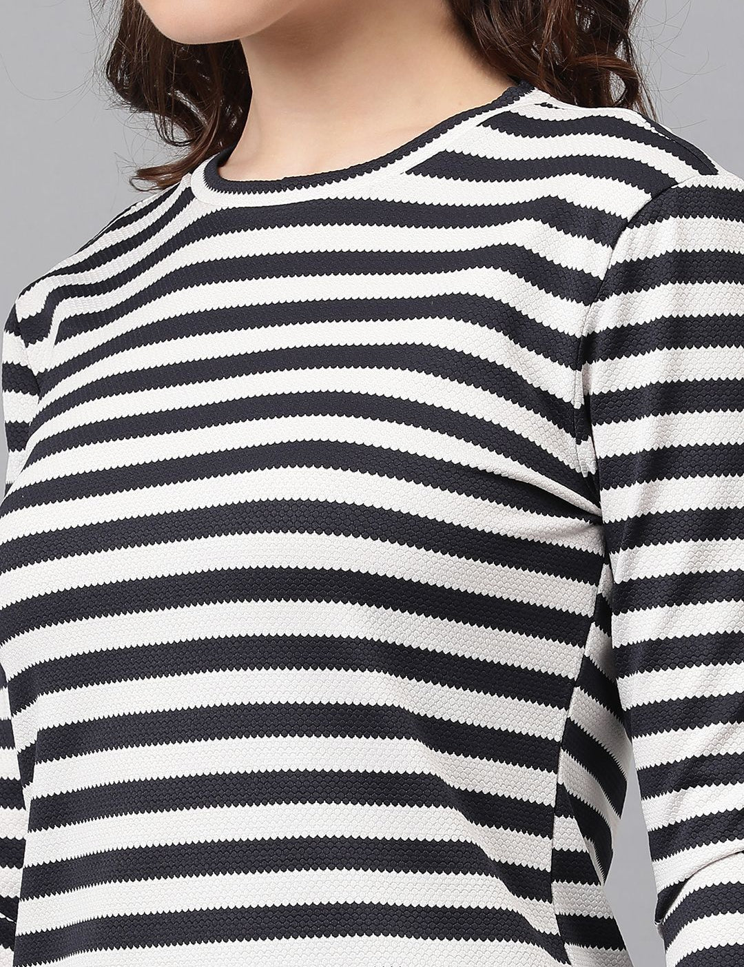 KOTTY Basics Striped Monochrome Round Neck Cotton Top