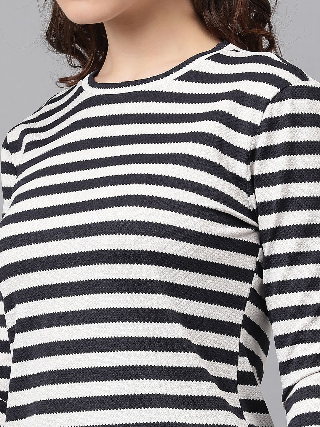 KOTTY Basics Striped Monochrome Round Neck Cotton Top