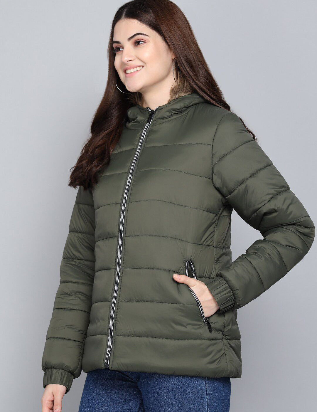 Kotty Women Olive Green Outdoor Padded Jacket