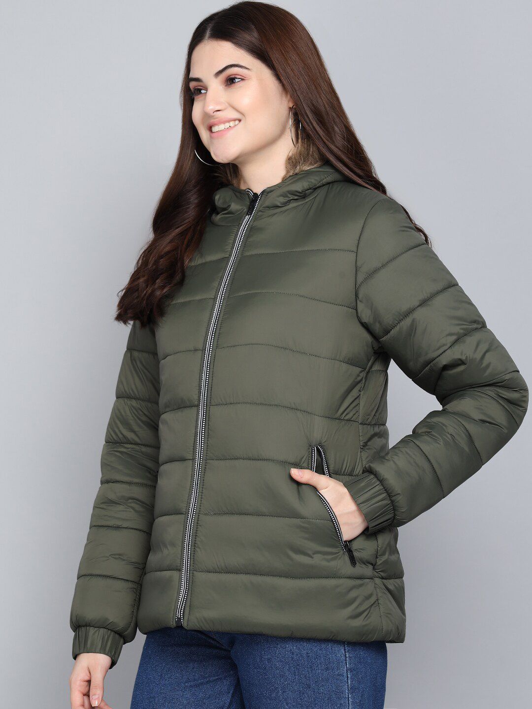 Kotty Women Olive Green Outdoor Padded Jacket