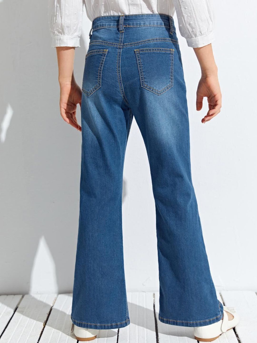 Kotty Girls Jean Wide Leg Highly Distressed Light Fade Stretchable Jeans