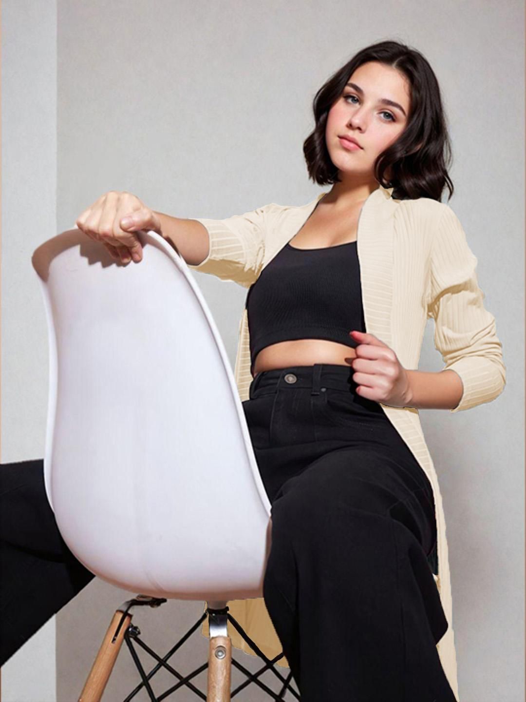 Kotty Shawl Collar Long Sleeves Longline Open Front Shrug