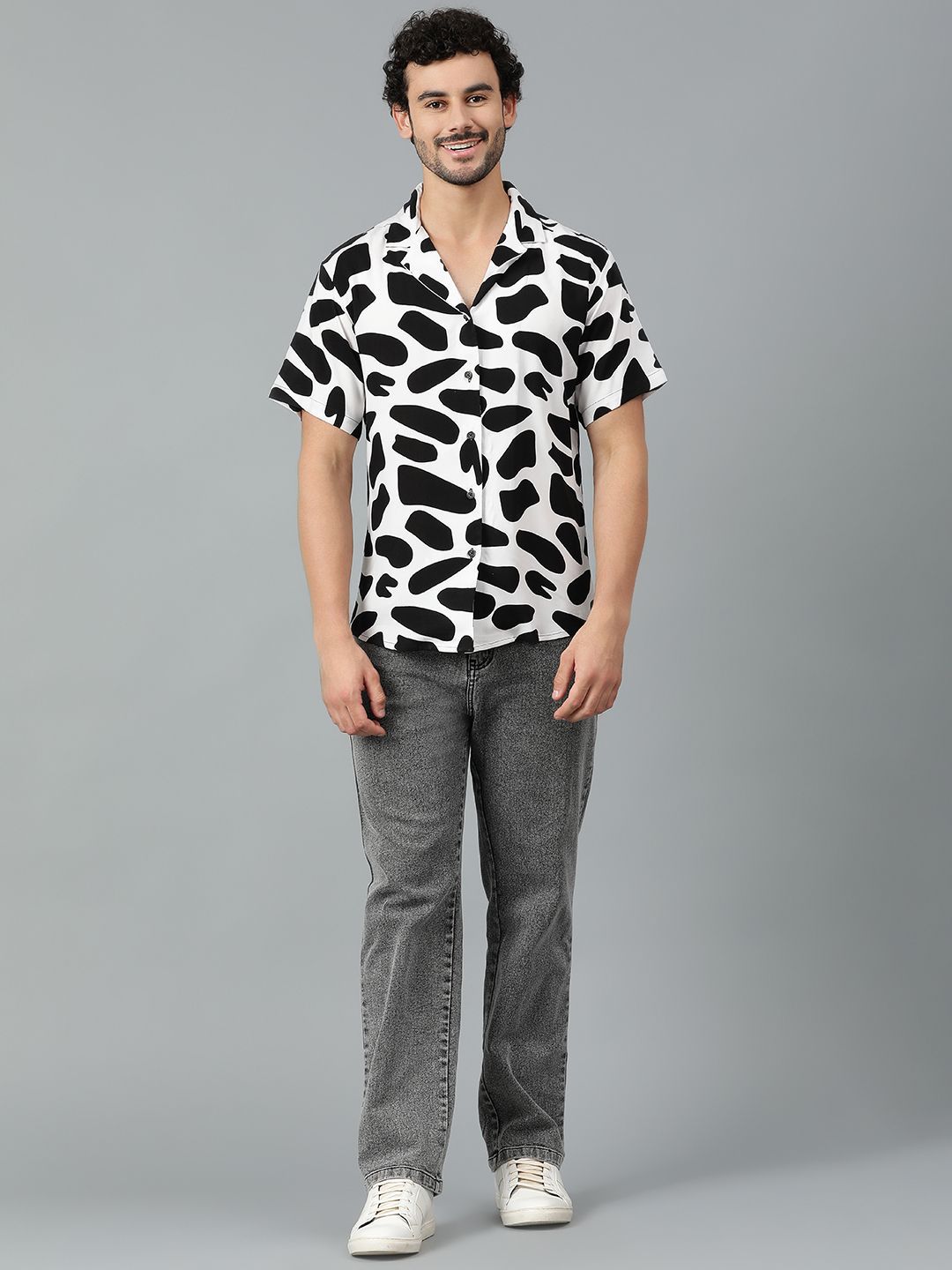 Kotty Men Cuban Collar Abstract Printed Casual Shirt