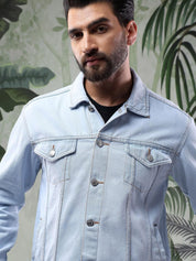 Kotty Men Solid Spread Collar Insulator Pure Cotton Denim Jacket