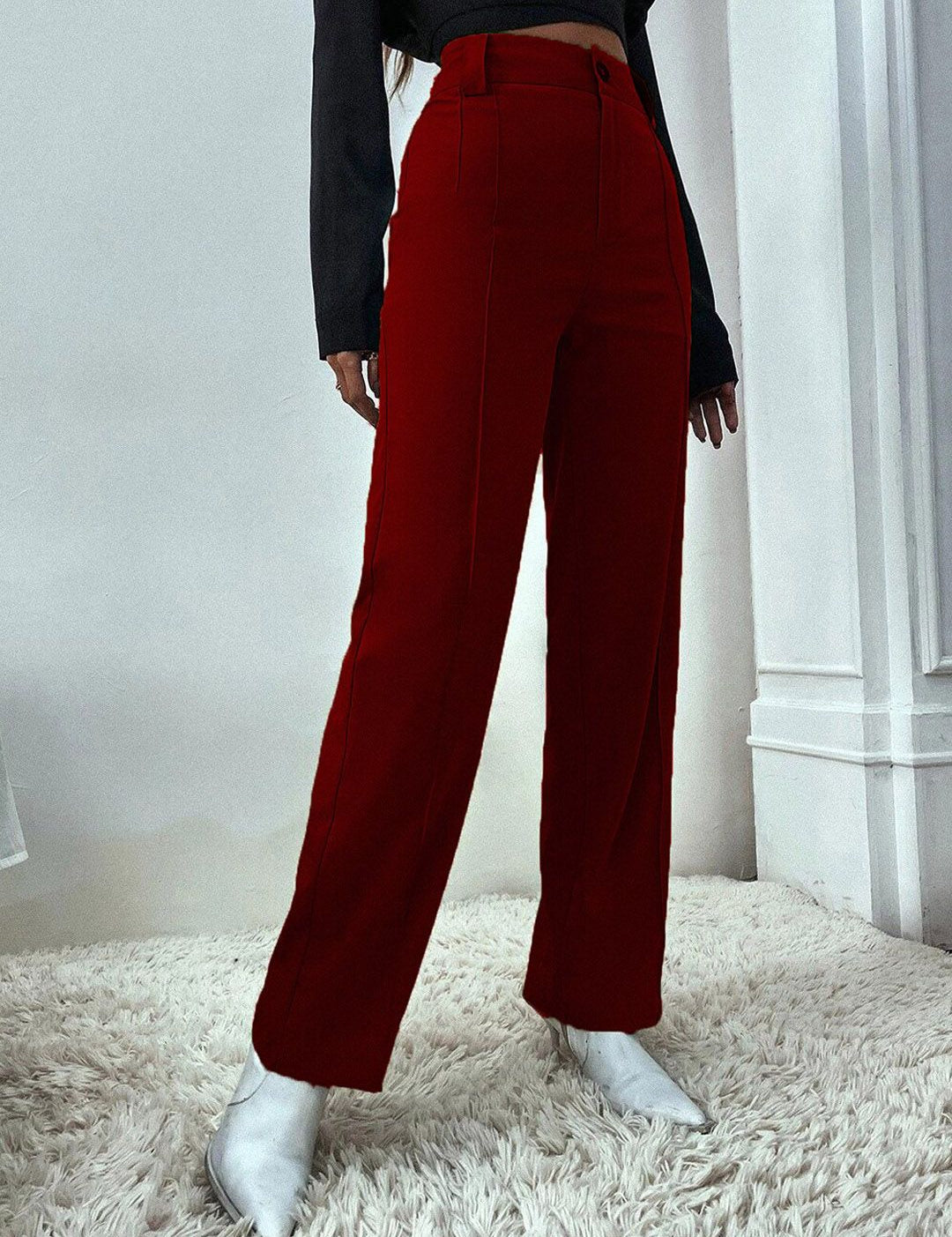 KOTTY BIZwear Women Relaxed Straight Fit High-Rise Easy Wash Pleated Parallel Trouser