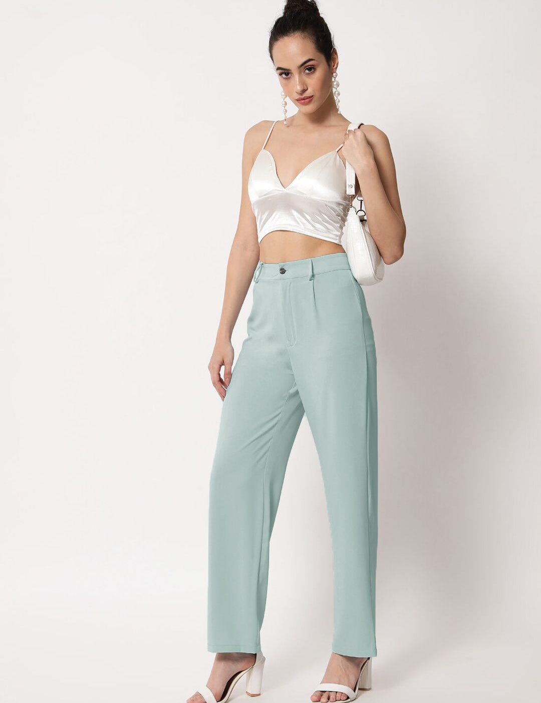 KOTTY BIZwear Women Green Relaxed Straight Leg Straight Fit High-Rise Trousers