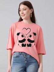 Kotty Graphic Printed Round Neck Drop-Shoulder Sleeves Oversized Fit Cotton T-Shirt
